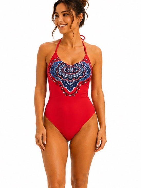 La Vie En Rose Other - Aqua Rose by La Vie en Rose Red Mandala Halter One Piece Swimsuit Size Large